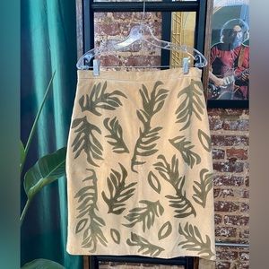 Terry Lewis Classic Luxuries Suede Pencil Skirt with Palm Appliqué, size 14